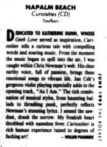 Review of Napalm Beach "Curiosities" by Wilum Pugmire. The Rocket. Seattle, 1993.