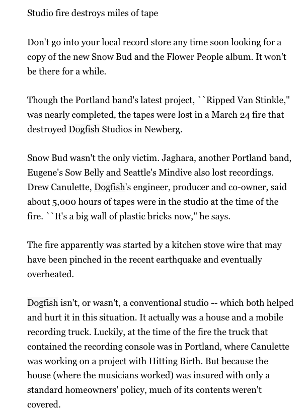 dogfish studios fire article from 1993 Oregonian (part 2)