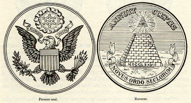US seal front (showing eagle) and reverse (showing pyramid with floating eye)