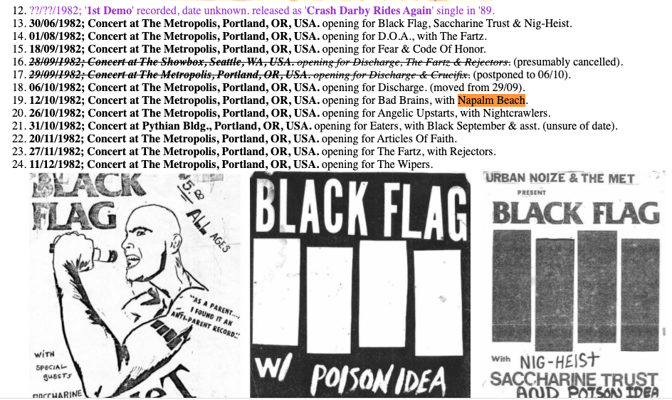 Bad Brains, Black Flag, Napalm Beach flyer for the Met