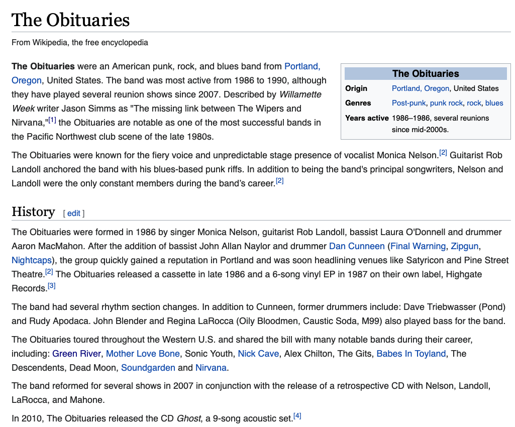 The Obituaries Wikipedia page