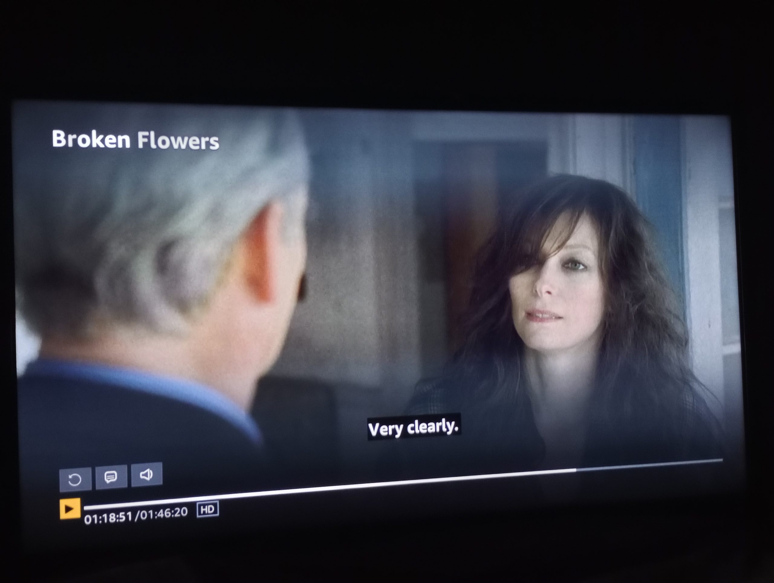 Broken Flowers scene showing Penny in doorway saying "Very clearly"