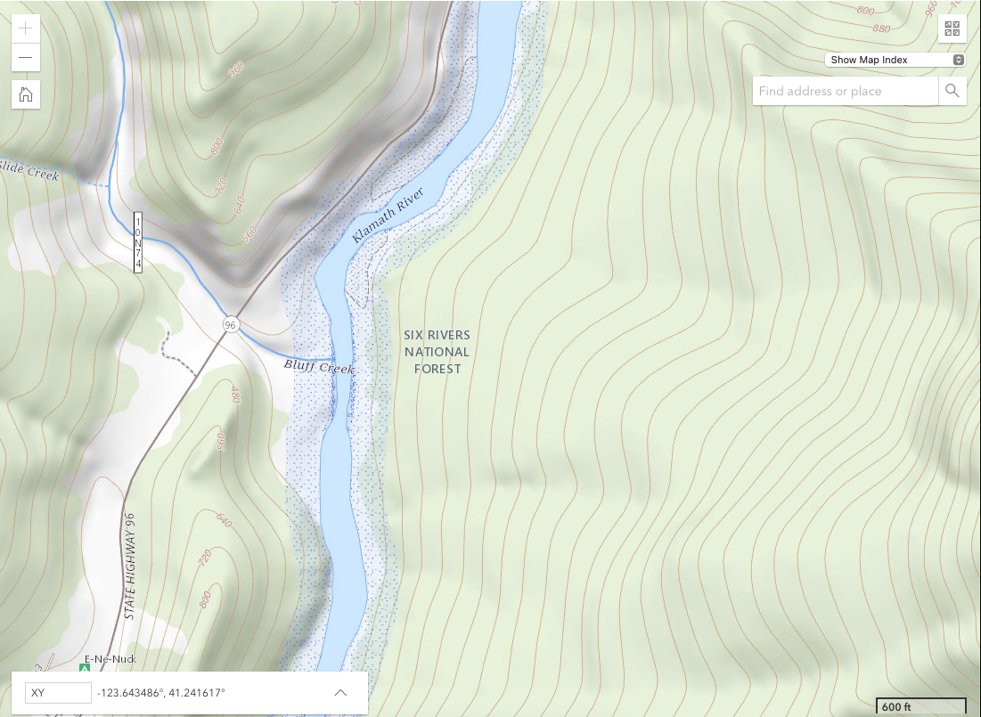 Top map cliff location, Klamath River