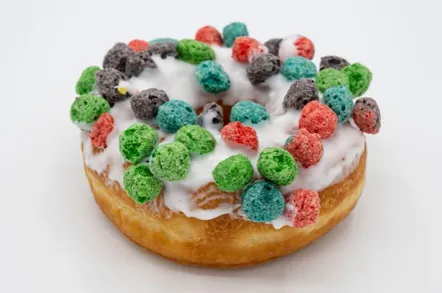 doughnut covered in captain crunch cerial