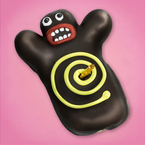 voodoo doll style doughnut with spiral and pretzel stick