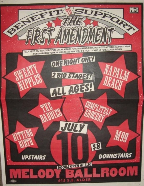 July 10 1991 poster advertising benefit show at Melody Ballroom in Portland