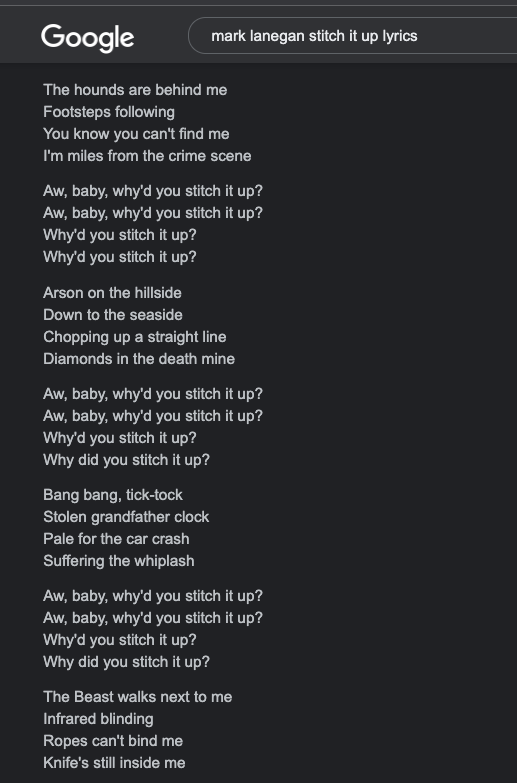 lyrics to Mark Lanegan song Stitch It Up