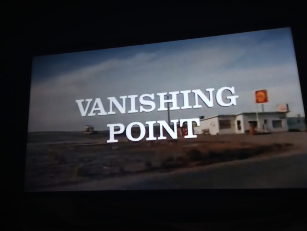 Vanishing Point (movie) title screen showing Shell gas station