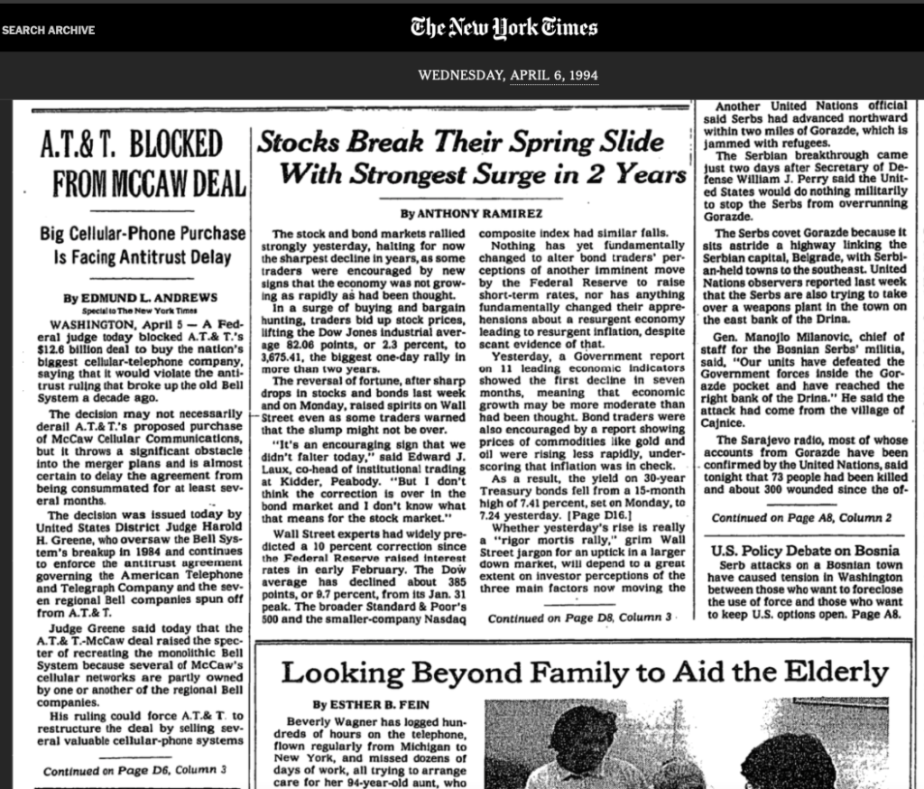 April 6 1994 NYT p 1 stocks rebound