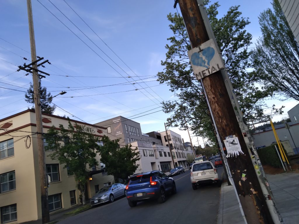 Belmont Avenue, Portland - sign on telephone pole reading "I heart metal"