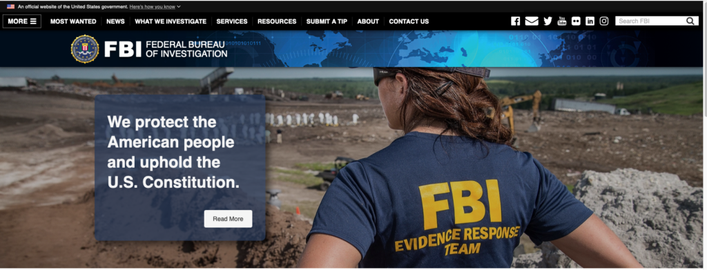 FBI.gov front page banner showing excavation site