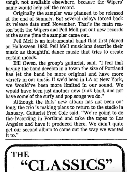 Seegmuller - Oregonian article about Rats album and Trap Sampler